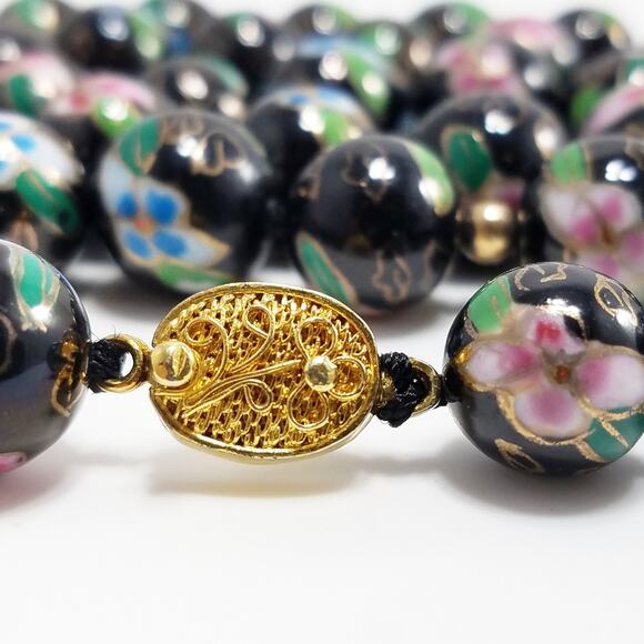 Vintage Chinese Hand Knotted Beaded Necklace, Imported 1960s - Picture 3 of 10